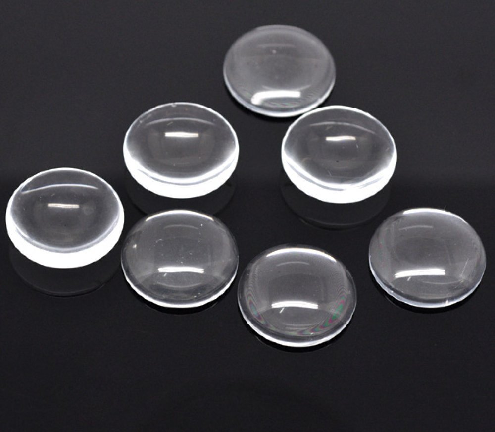 Cabochão redondo de 25 mm em vidro transparente com rebarba N°11 standard
