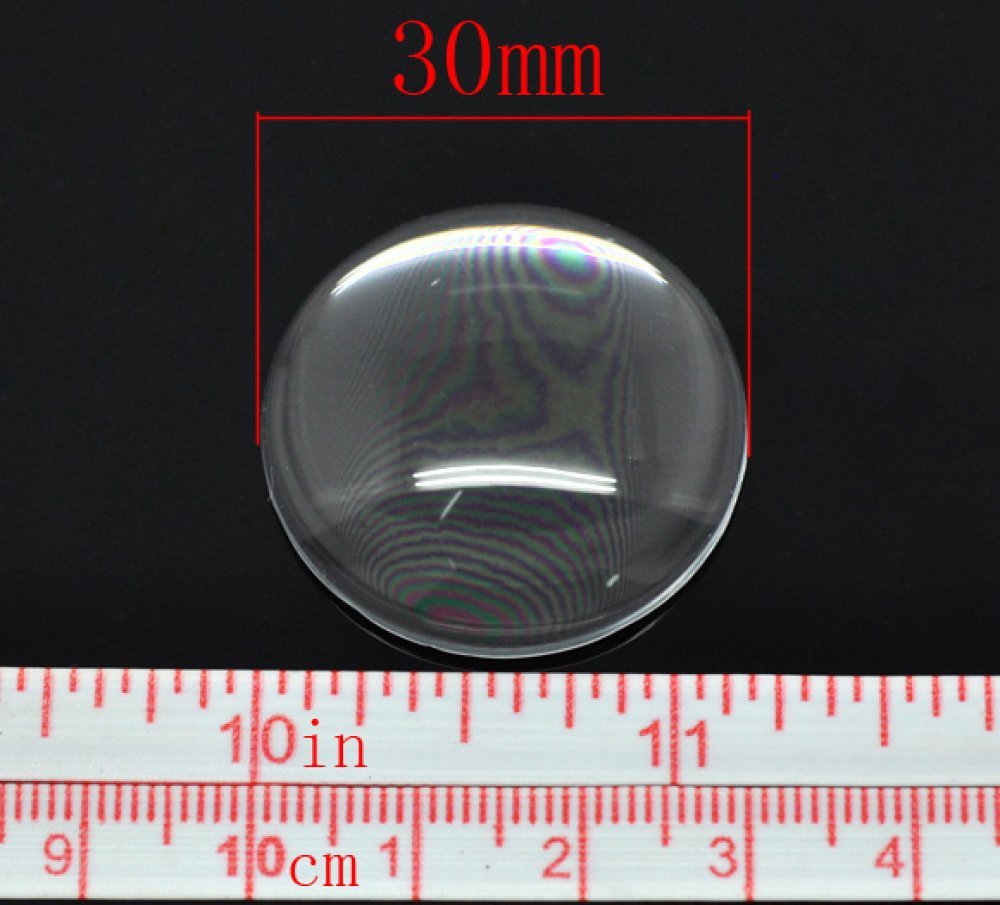Cabochão redondo 30 mm em lente de aumento transparente N°13