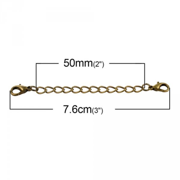 Cha&icirc;ne d'Extension pour Collier Bracelet Bronze avec 2 Fermoirs Mousquetons
