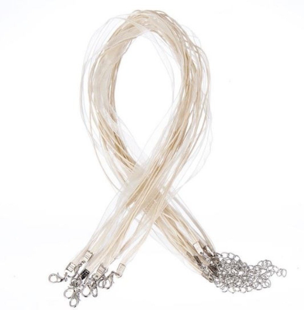 Colar com fita de organza N°10 e cordão encerado