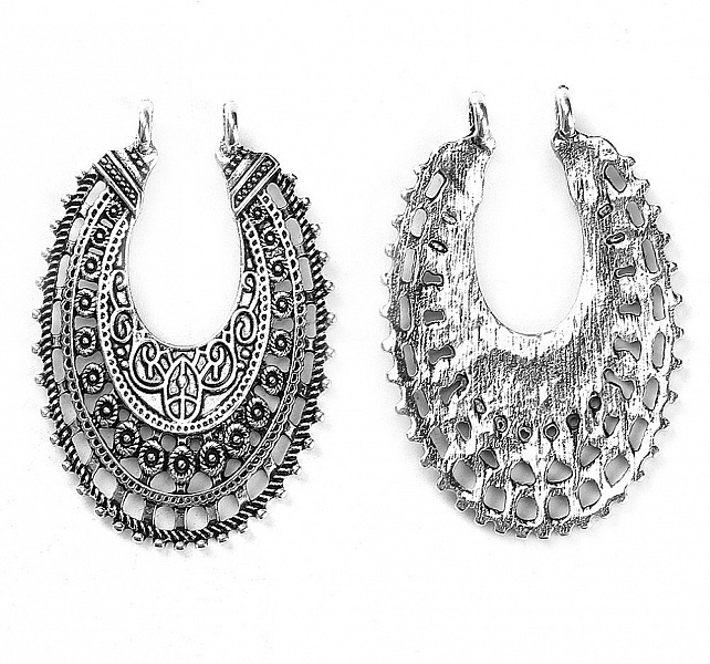 Conectores N&deg;01 Oval Prata Flores Ocas