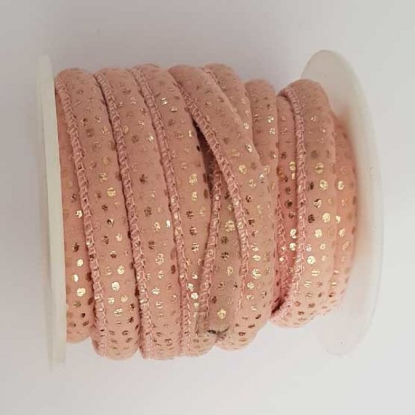 Cordon Rond 6 mm Rose et Petits Pois Dor&eacute;