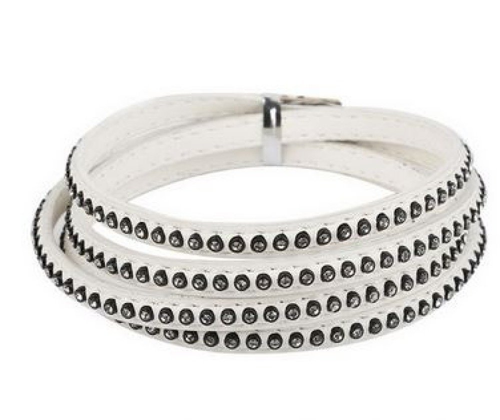 Couro 06 mm Branco incrustado com strass 1 metro