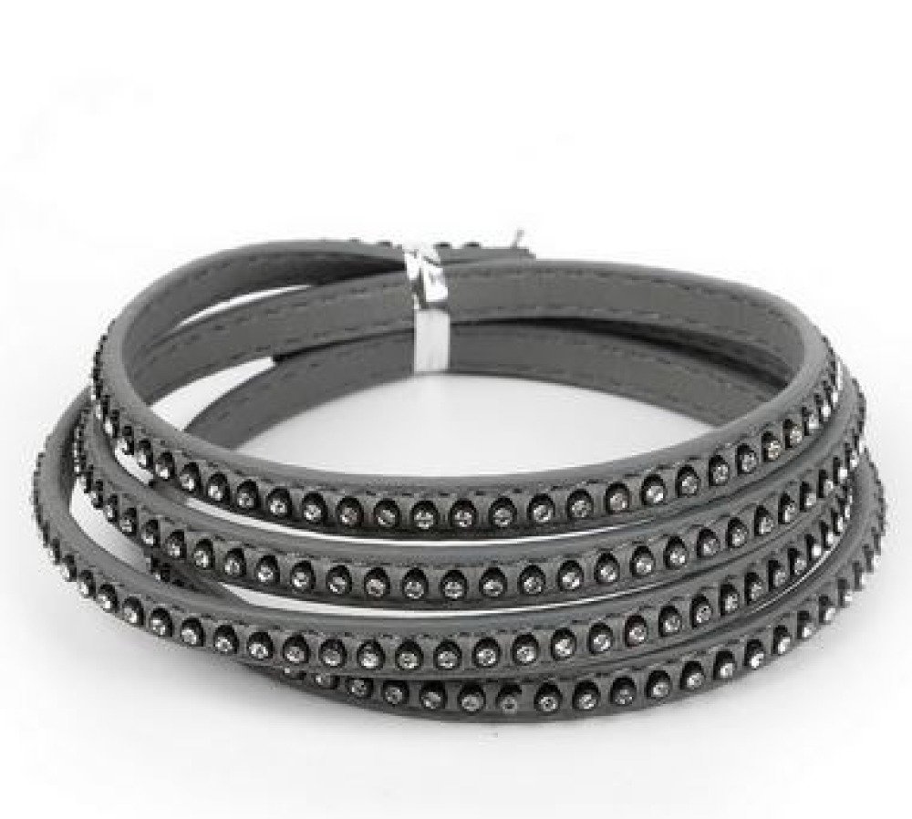Couro 06 mm cinzento incrustado com strass 1 metro