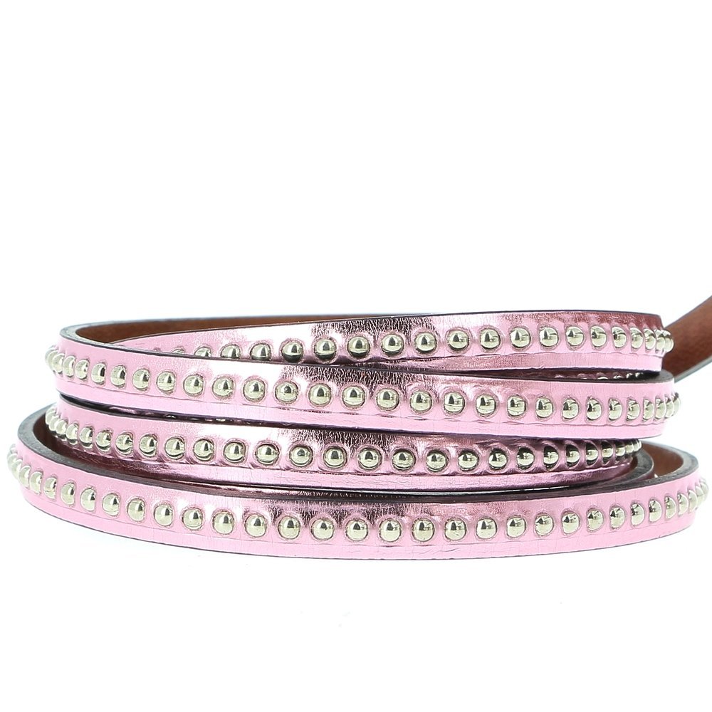 Bola espelhada em pele Metal rosa 06 mm com corrente sem níquel por 20 cm