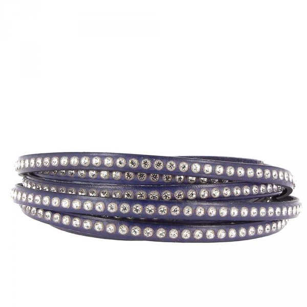 Couro Cobalto Escuro 06 mm Strass Swarovski por 20 cm