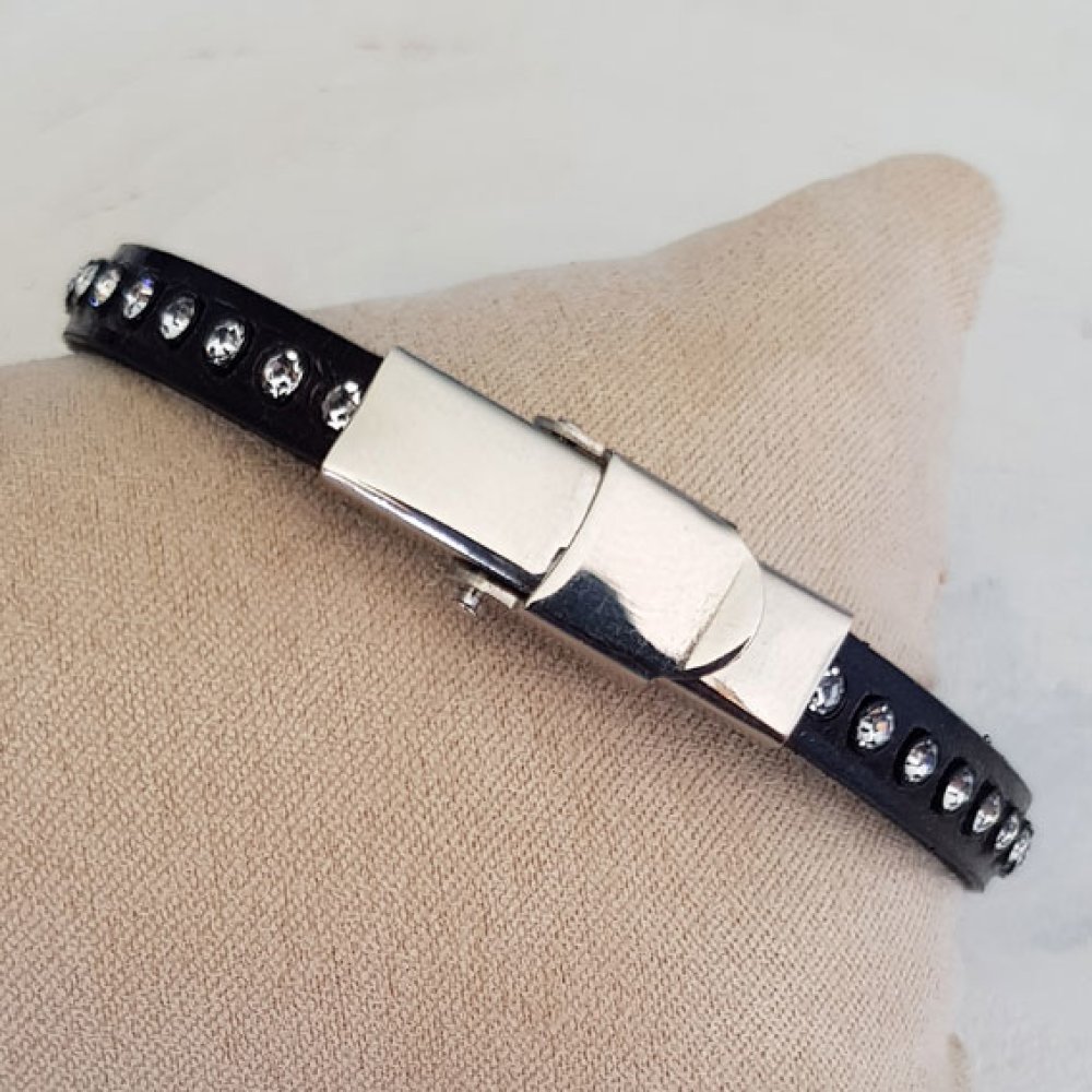 Couro Cobalto Escuro 06 mm Strass Swarovski por 20 cm