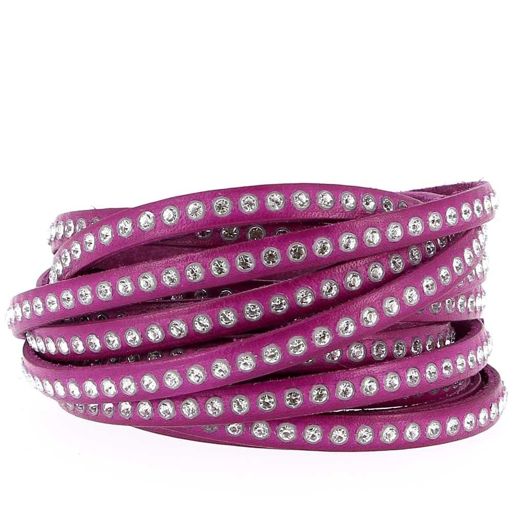 Couro lilás 06 mm strass Swarovski por 20 cm