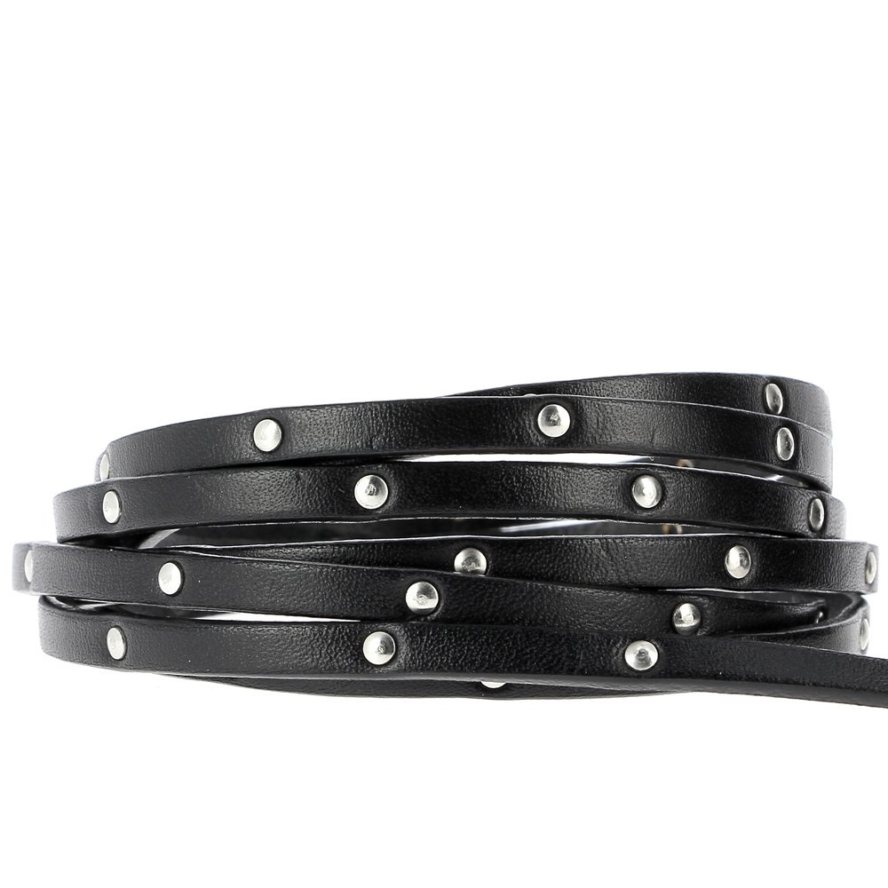 Couro preto 05 mm Rebite por 20 cm