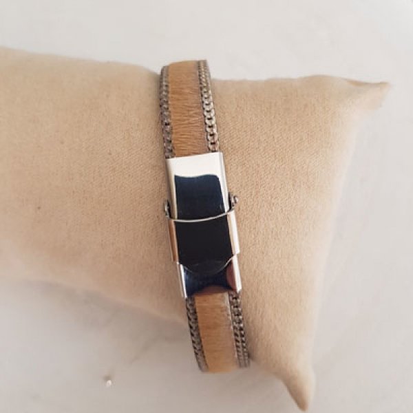 Flat Calf Leather Bege 10 mm por 20 cm pele e corrente