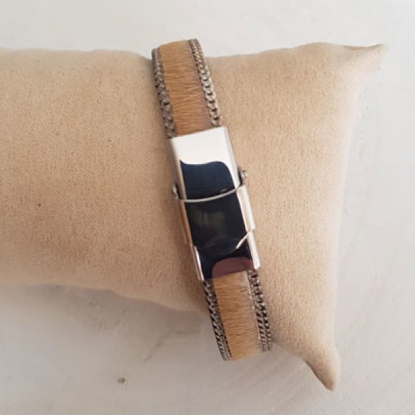 Flat Calf Leather Bege 10 mm por 20 cm pele e corrente