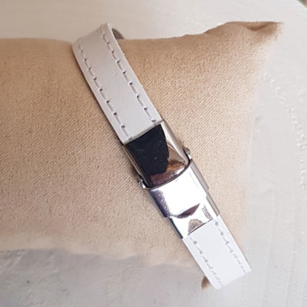 Couro de bezerro branco plano 10 mm por 20 cm Bege 2 linhas cosidas