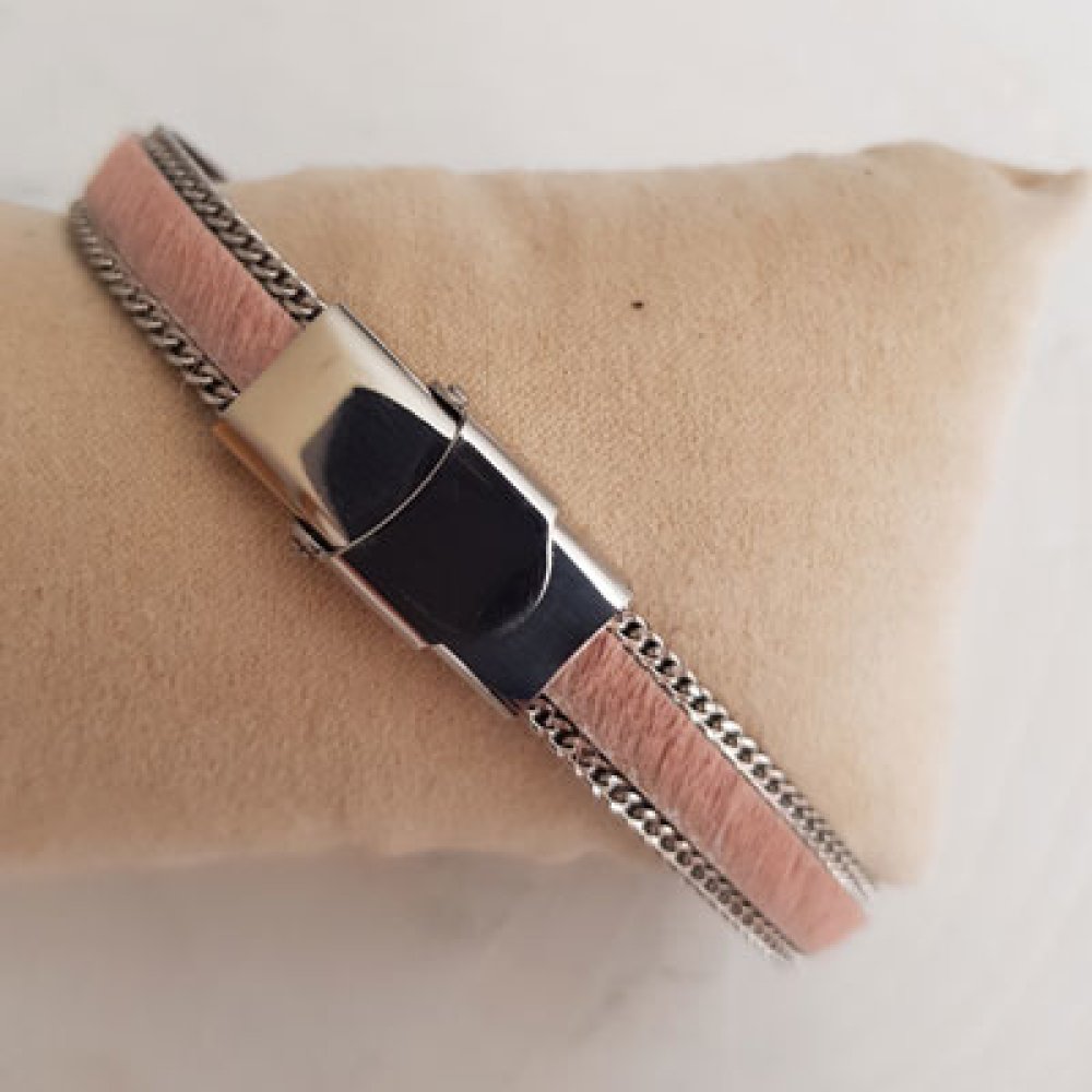 Flat Pink Calf Leather 10 mm por 20 cm de pele e corrente