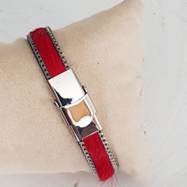 Pele plana de bezerro vermelha 10 mm por 20 cm de pele e corrente