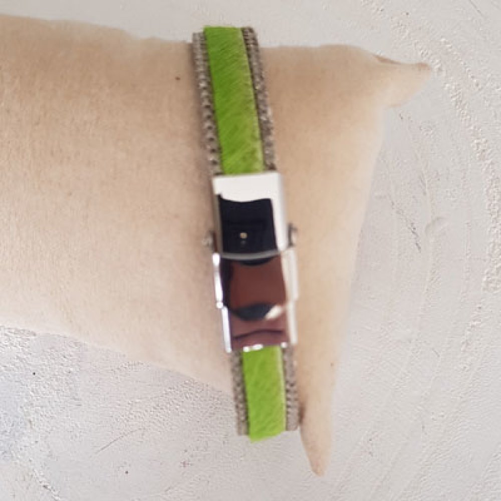 Anis Verde Flat Couro de bezerro 10 mm por 20 cm pele e corrente