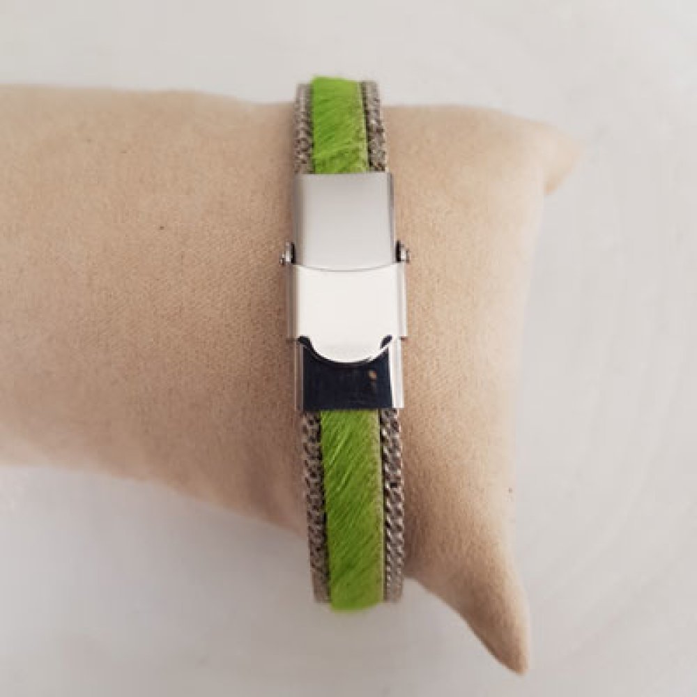 Anis Verde Flat Couro de bezerro 10 mm por 20 cm pele e corrente