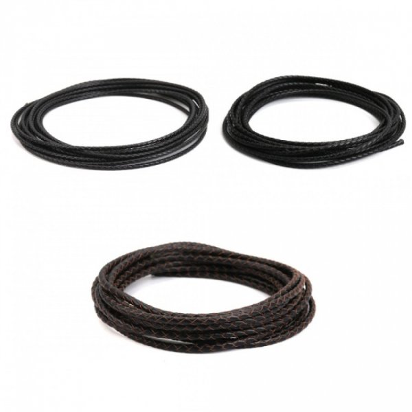 Cuir rond tress&eacute; Noir 03 mm x 5 m&egrave;tres