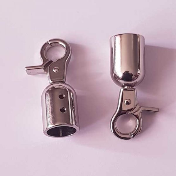 Embout &agrave; coller pour cordon 15 mm avec mousqueton Argent Vieilli