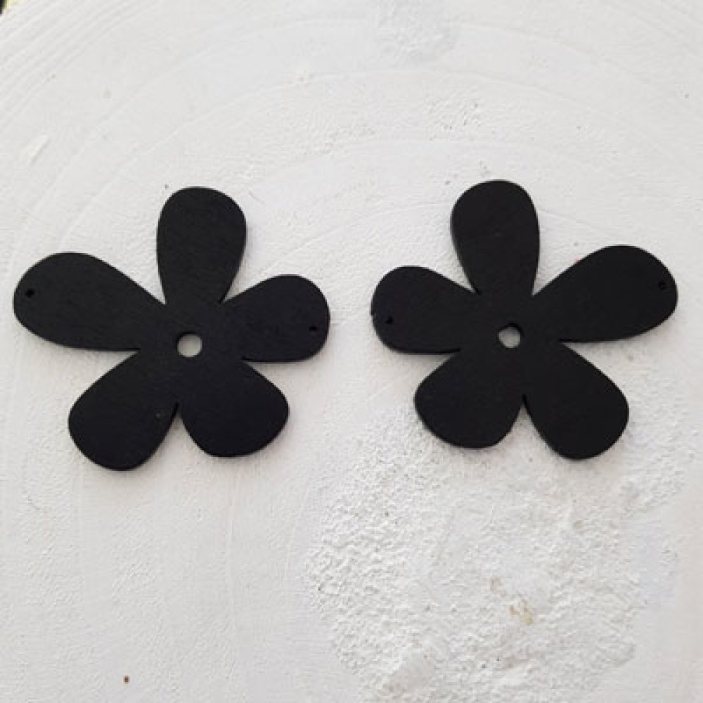 Flor Pendente ou conector em madeira 57 mm Preto
