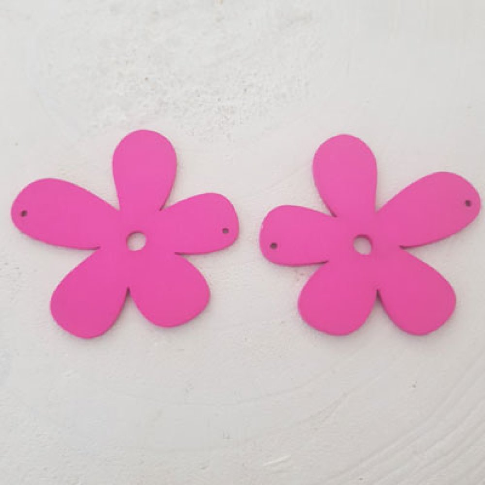 Pingente ou conector Flower Wood 57 mm Rosa fluorescente