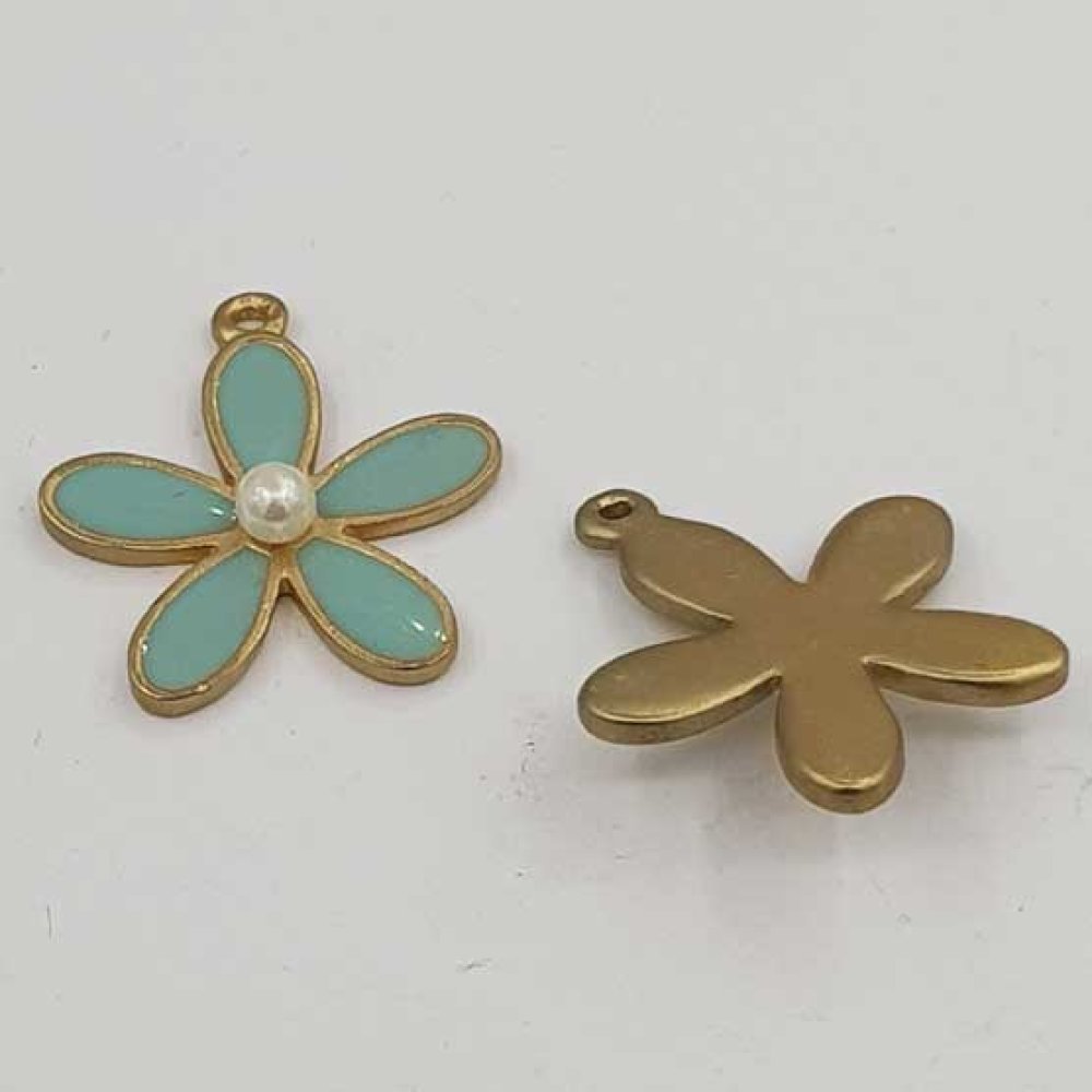 Flor de metal esmaltado 26 mm Verde água