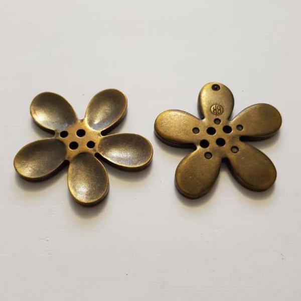 Fleur Orchid&eacute;e r&eacute;sine 4 trous 40 x 3 mm Bronze Patin&eacute;