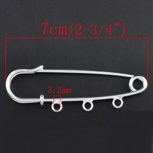 Conjunto de 20 alfinetes de enfermeira prateados com 3 argolas 70x20mm N°003 