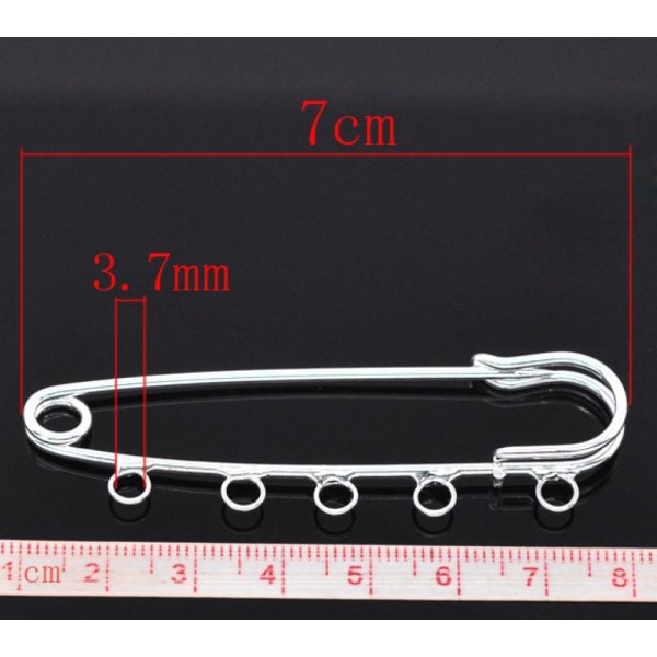 Conjunto de 20 alfinetes de enfermeira prateados 5 an&eacute;is 70x20mm N&deg;004
