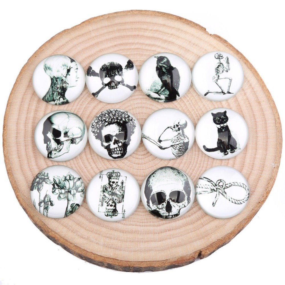 Conjunto de 20 cabochões de vidro redondos de 25 mm Grou Halloween