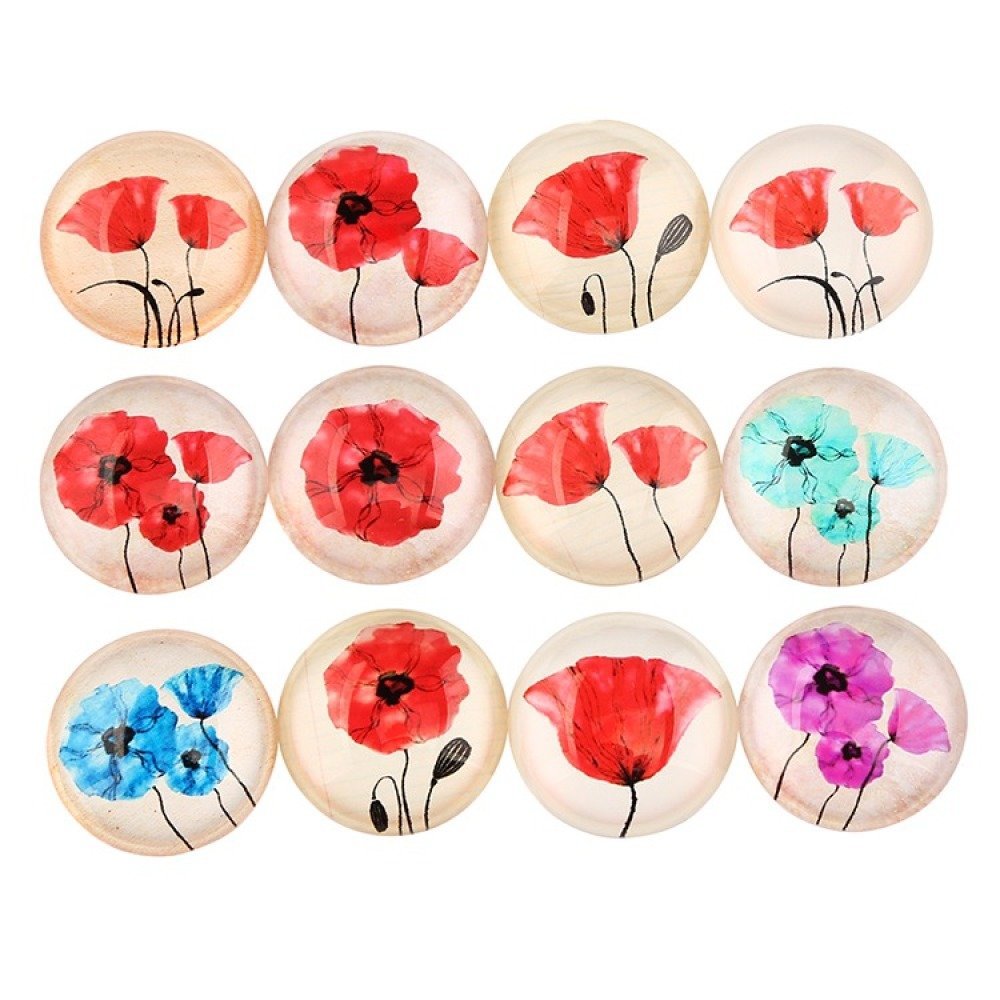 Lote de 20 cabochões de vidro redondos de 25 mm Flor de papoila