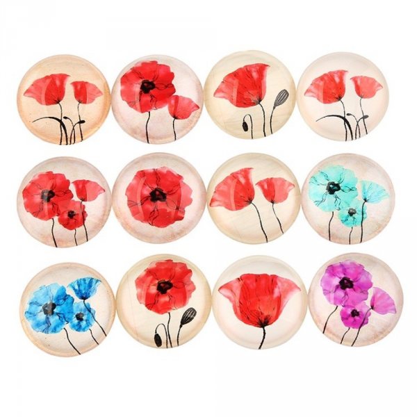 Lote de 20 caboch&otilde;es de vidro redondos de 25 mm Flor de papoila