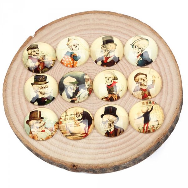 Lote 20 Caboch&atilde;o de vidro redondo 25mm Esqueleto de homem velho Caboch&atilde;o de vidro misto 
