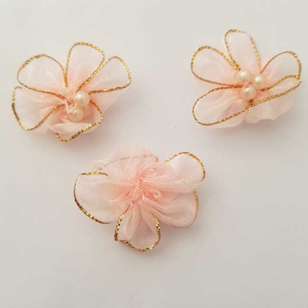 Conjunto de 3 flores coloridas Tecidos de organza Salmão