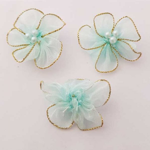 Conjunto de 3 flores coloridas Tecidos de organza Sky