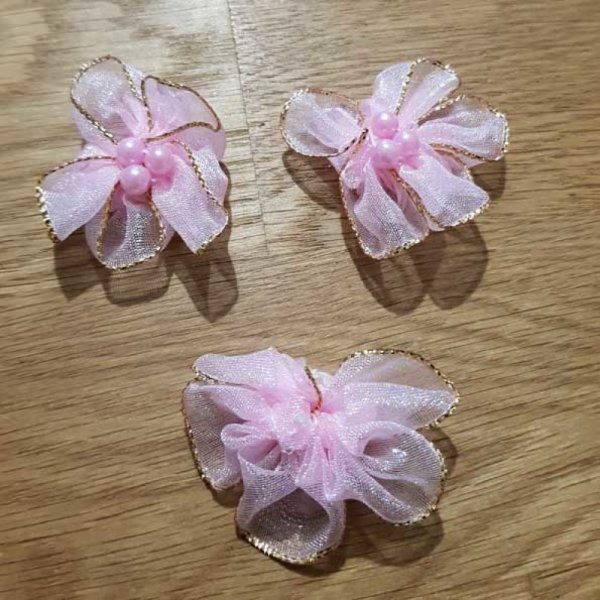 Conjunto de 3 tecidos de organza com flores coloridas cor-de-rosa