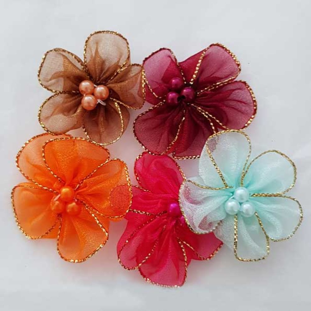 Lote 5 flores coloridas Tecidos de organza N°01