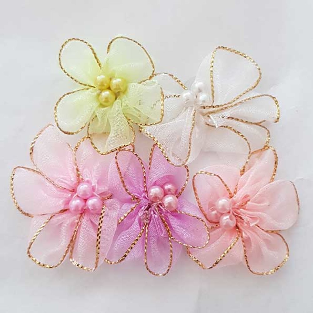 Lote 5 flores coloridas Tecidos de organza N°02