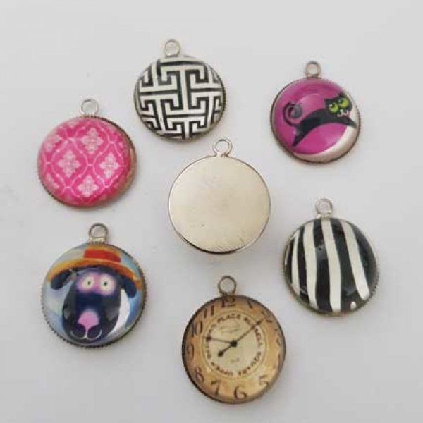 Lot Pendentif Cabochon 20 mm en Verre Fantaisie N&deg;09-02 X 6 Pi&egrave;ces