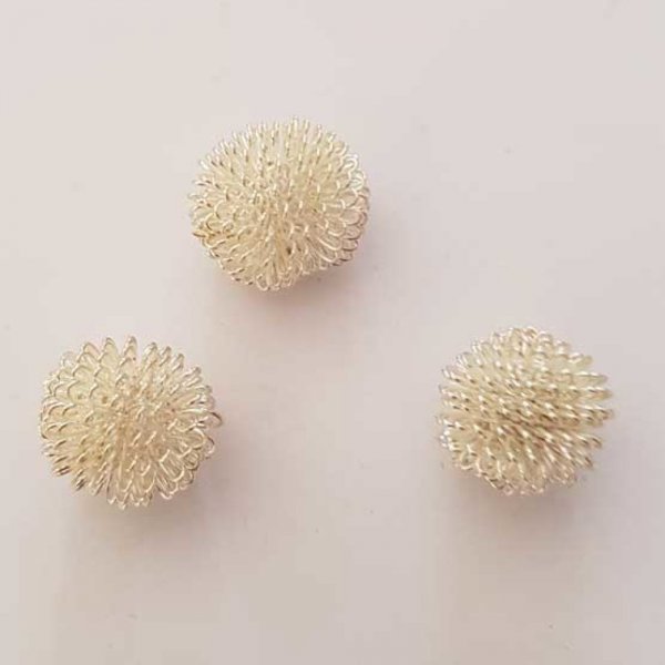 Lot de 3 Perles rondes fil de fer m&eacute;tal fantaisies 16 mm Argent