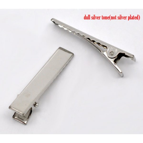 Lot de 50 pinces barrettes Crocodiles - Couleur Argent 40 mm x 8 mm.