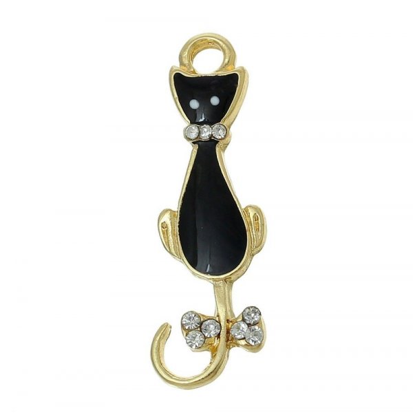 Conjunto de 5 abonos para gatos N&deg;08 Gato preto dourado Borboleta Strass Esmalte transparente 36 mm x 11 mm
