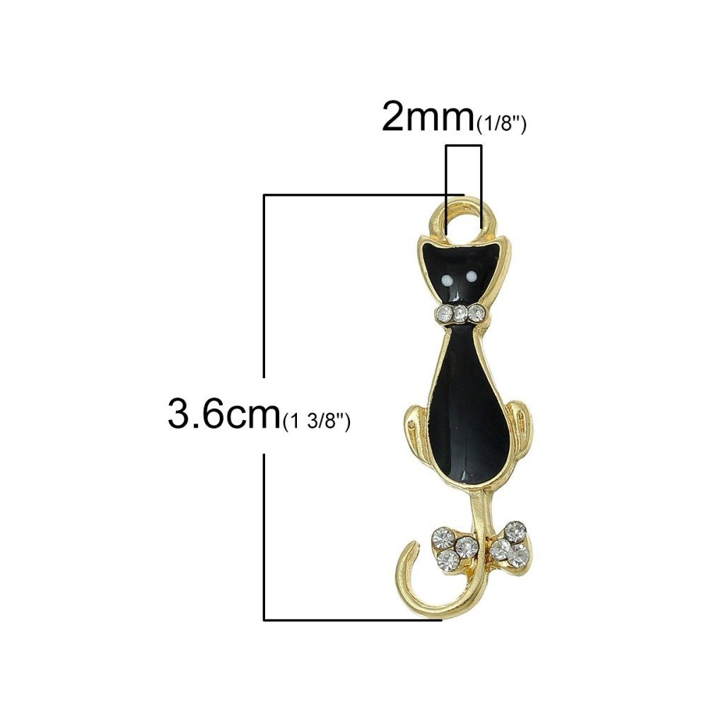 Conjunto de 5 abonos para gatos N°08 Gato preto dourado Borboleta Strass Esmalte transparente 36 mm x 11 mm