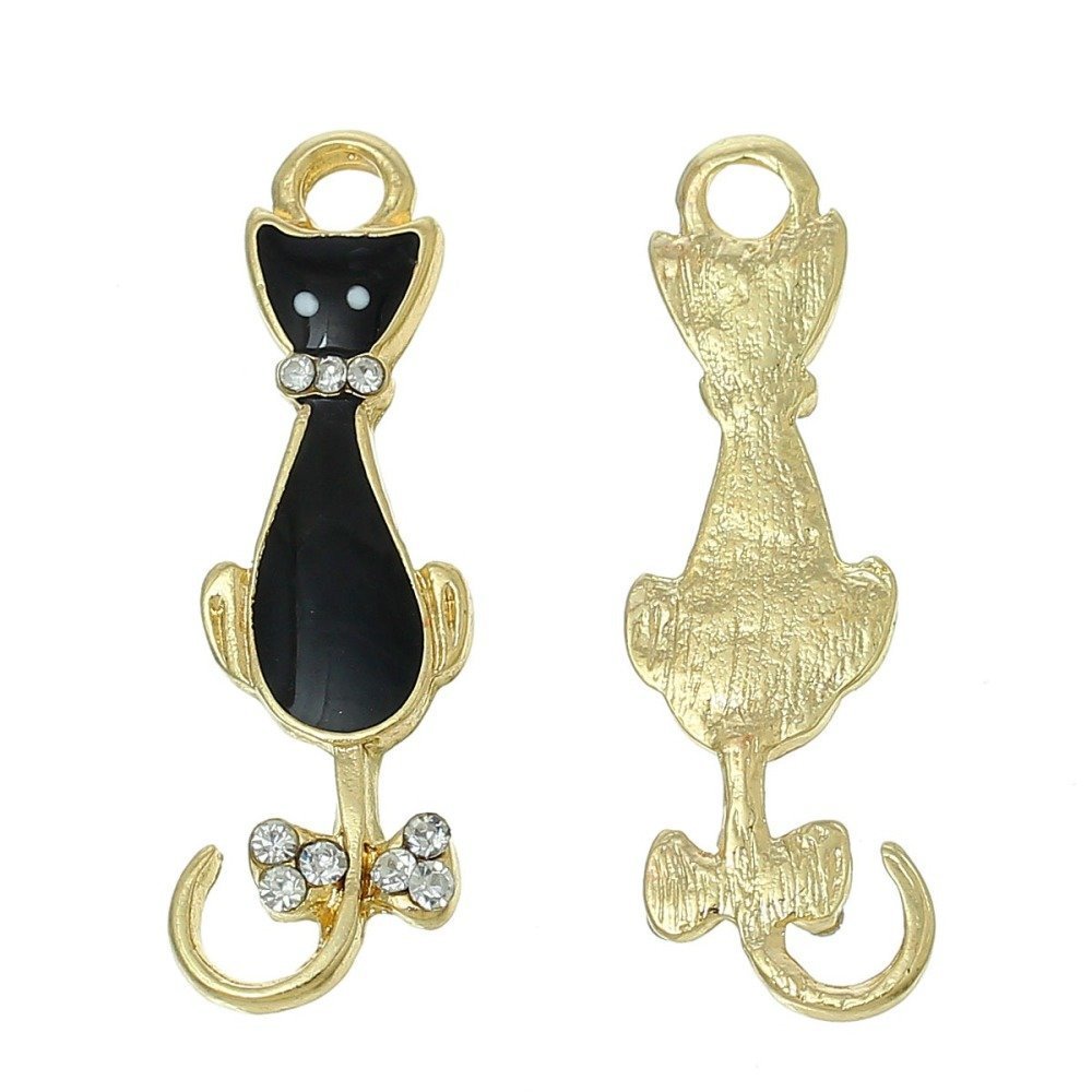 Conjunto de 5 abonos para gatos N°08 Gato preto dourado Borboleta Strass Esmalte transparente 36 mm x 11 mm