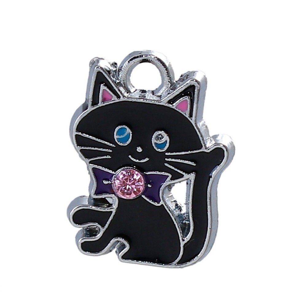 Conjunto de 5 pingentes para gatos em liga de zinco N°07 com strass prateado E-mail 19 mm x 14 mm