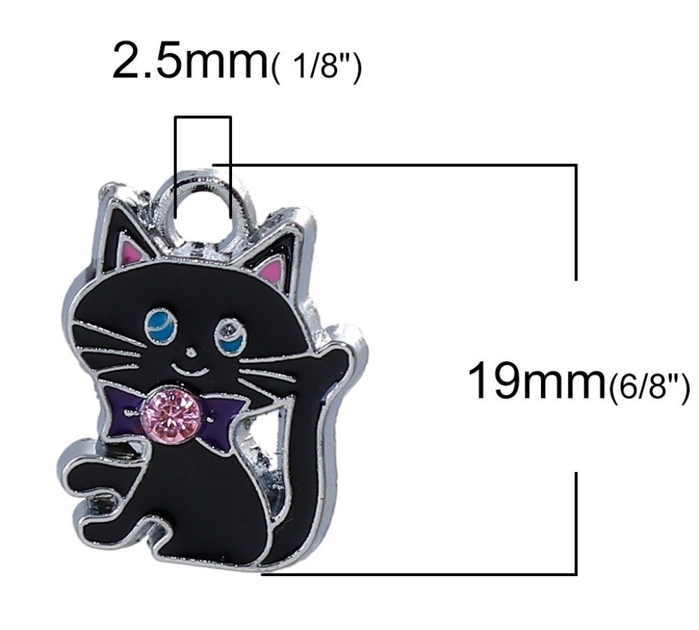 Conjunto de 5 pingentes para gatos em liga de zinco N°07 com strass prateado E-mail 19 mm x 14 mm
