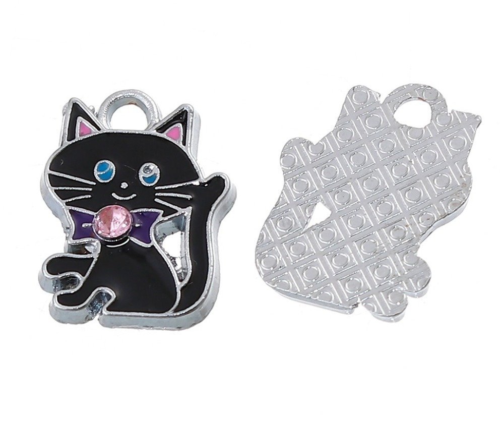 Conjunto de 5 pingentes para gatos em liga de zinco N°07 com strass prateado E-mail 19 mm x 14 mm