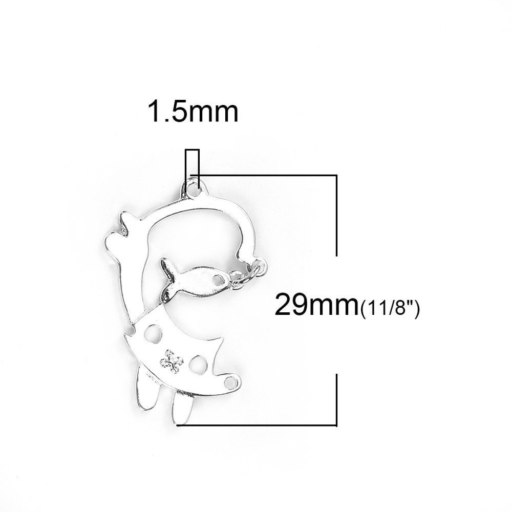 Conjunto de 5 amuletos de gato em liga de zinco n.º 3 Gato Peixe Prateado 29 mm x 19 mm