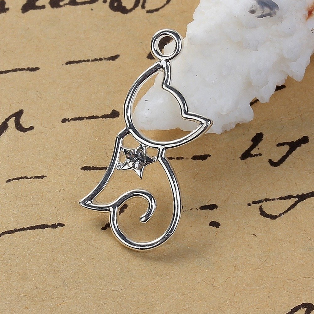 Conjunto de 5 amuletos para gatos N°2 Prata 29 mm x 13 mm