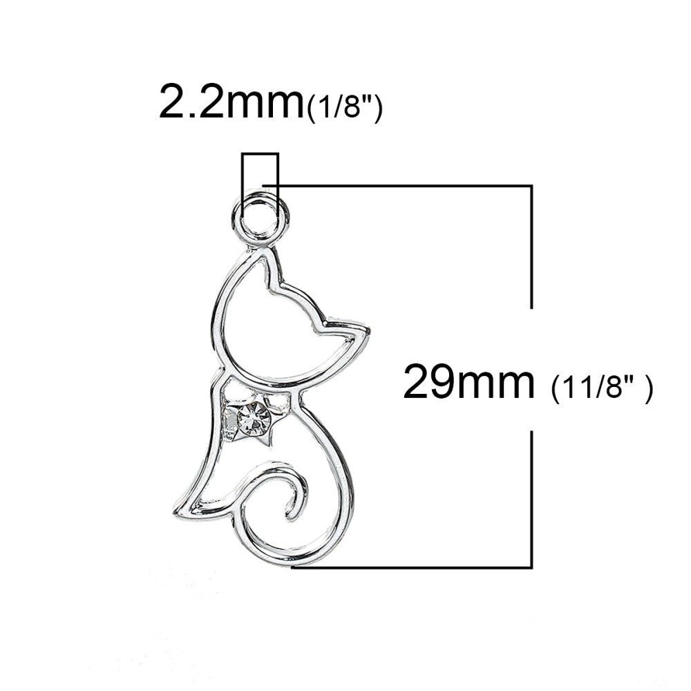 Conjunto de 5 amuletos para gatos N°2 Prata 29 mm x 13 mm