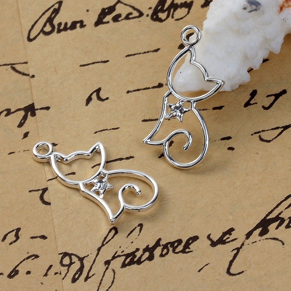 Conjunto de 5 amuletos para gatos N°2 Prata 29 mm x 13 mm